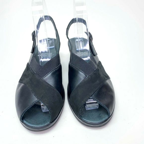 Eric Michael Womens Size US 10 EU 40 Black Leather Cross Slingback Strap Sandals - Picture 6 of 9